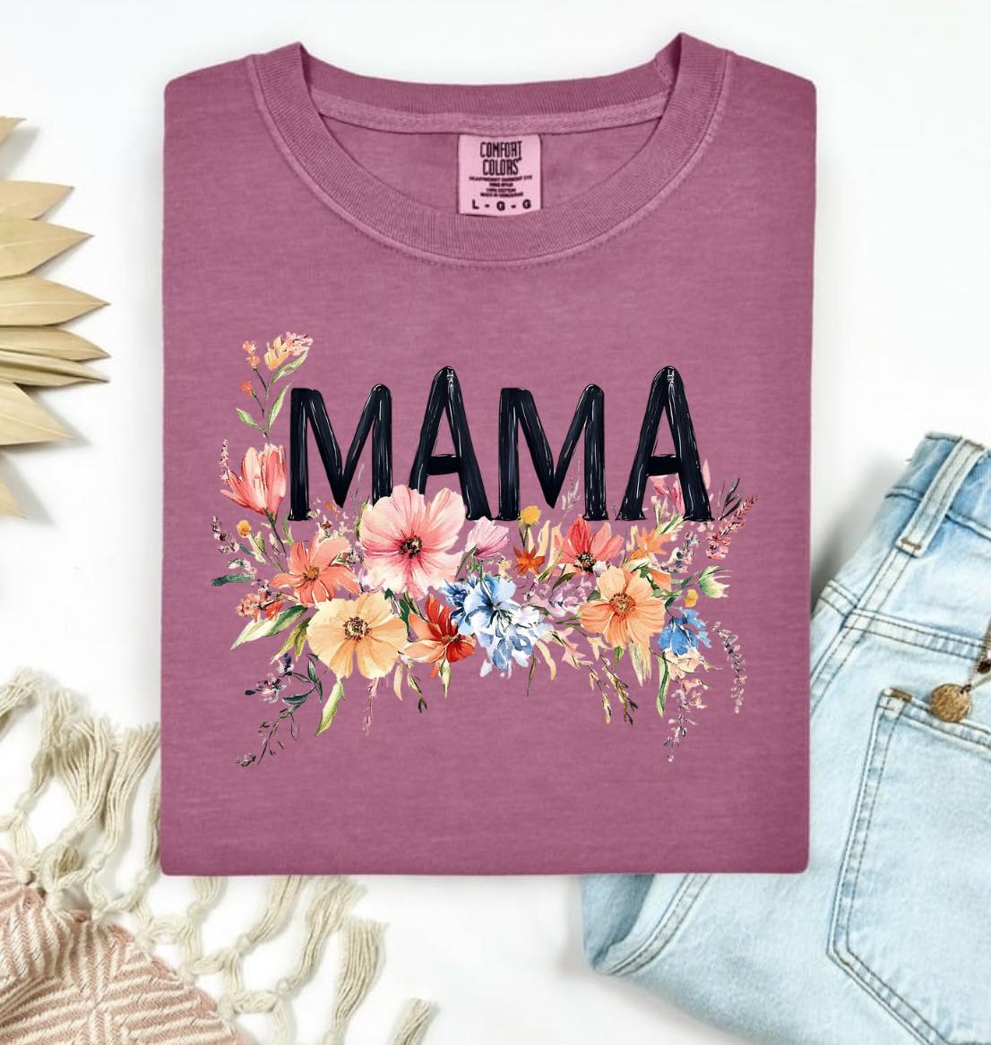 MAMA and Flowers in Comfort Colors Tee