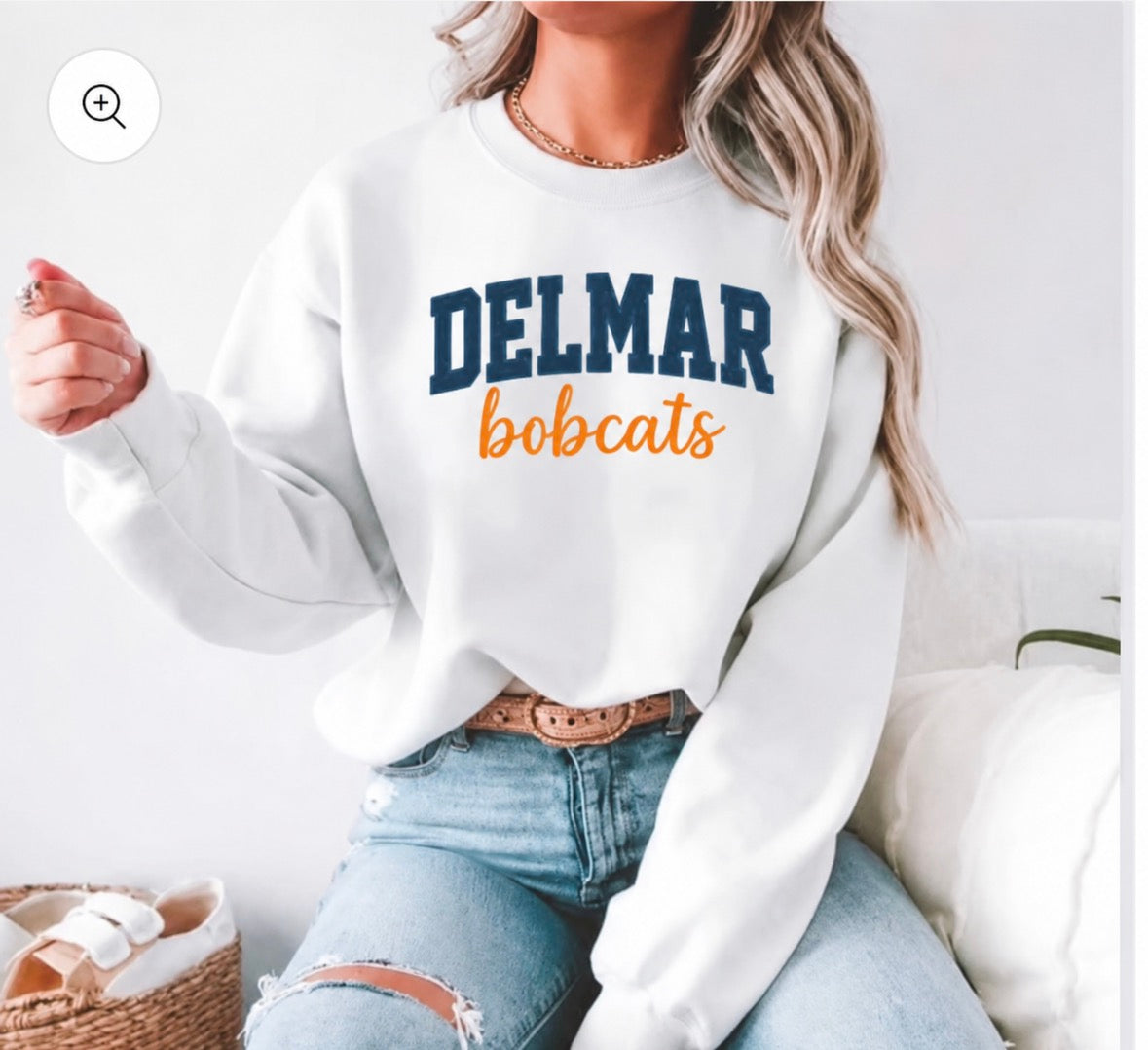 Faux Patchwork Crewneck Sweatshirt-Delmar Bobcats