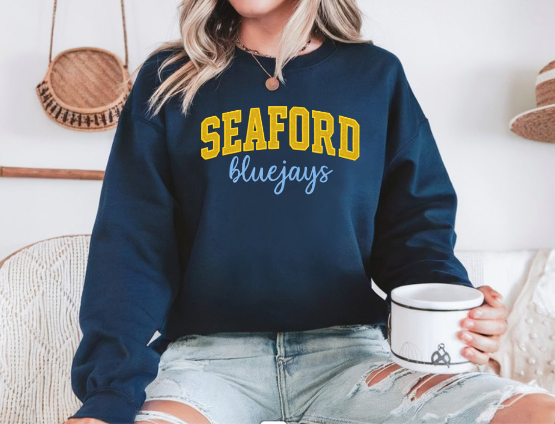 Faux Patchwork Crewneck Sweatshirt-Seaford