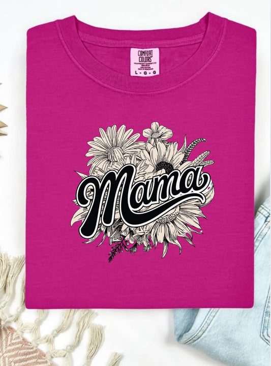 MAMA with Flowers in Comfort Colors Tee
