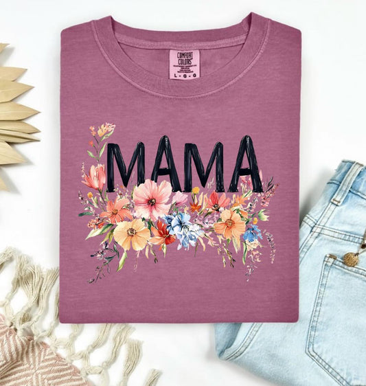 MAMA and Flowers in Comfort Colors Tee