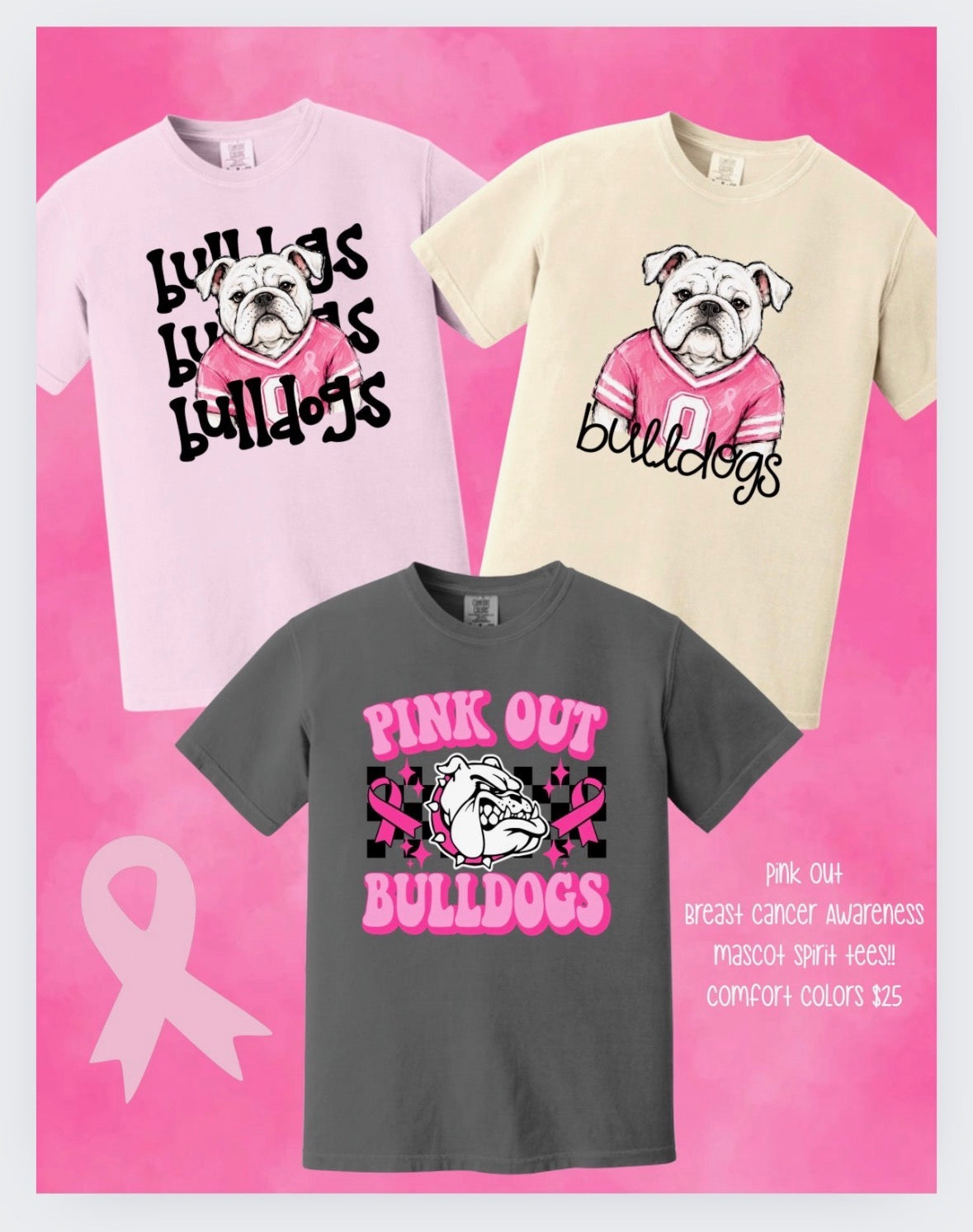 Bulldogs Breast Cancer Mascot on Comfort Colors
