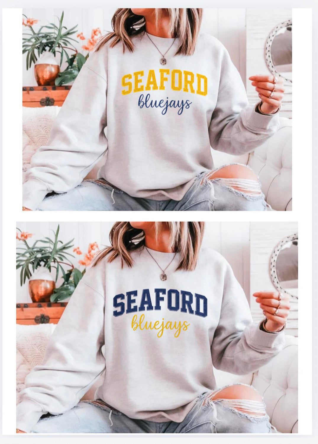 Faux Patchwork Crewneck Sweatshirt-Seaford
