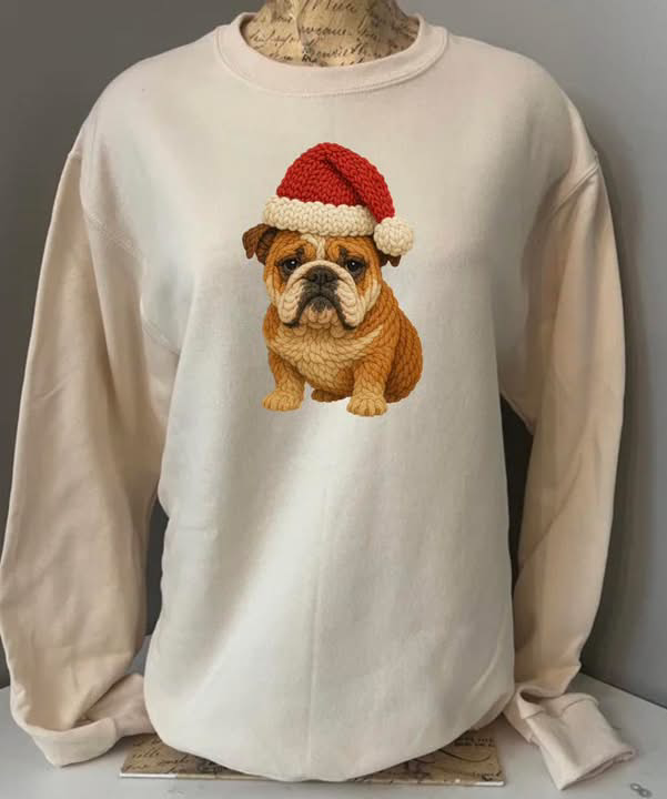 Bulldog Santa Hat
