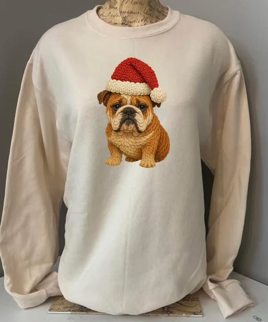 Bulldog Santa Hat