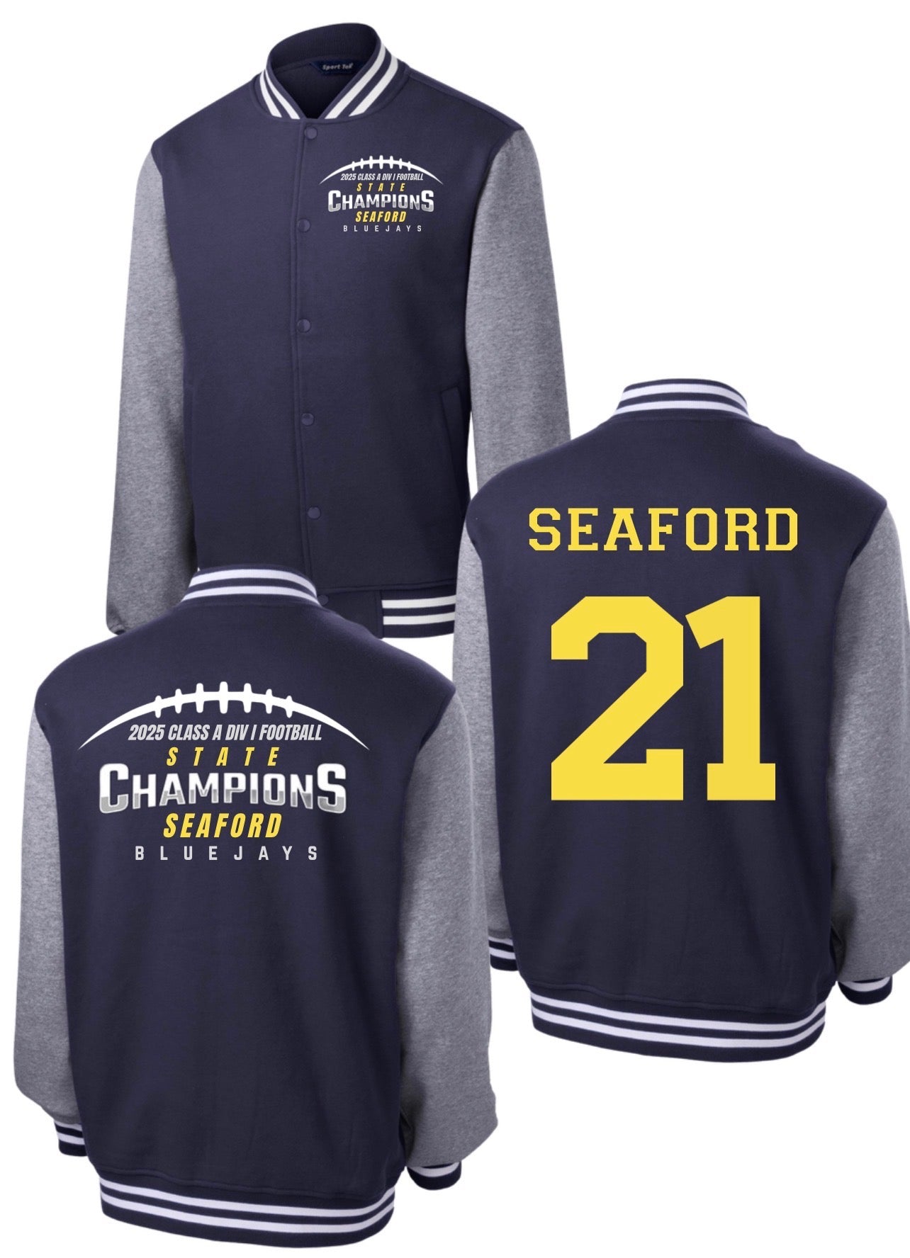 Seaford BlueJays 2025 State Champion ADULT Letterman Jacket
